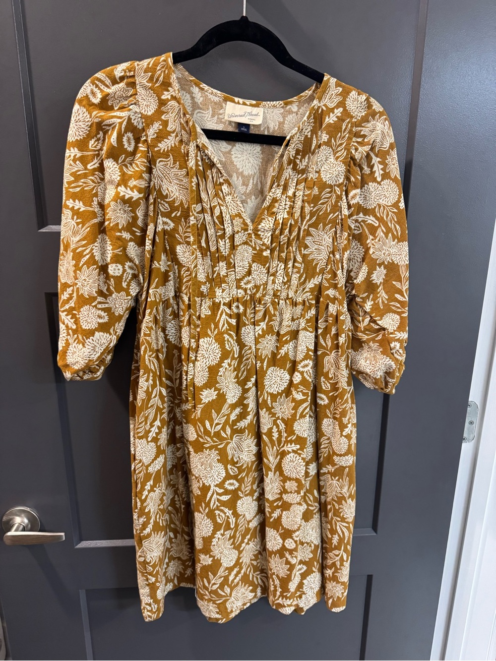 Universal Thread Mustard Floral Long-Sleeve Peasant Dress